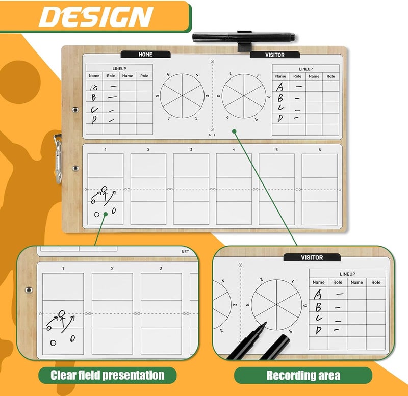 HIGHRAZON Volleyball Coaches Clipboard, Double-Sided Dry Erase Coach Clipboard, Burlywood Volleyball Whiteboard for Coaches, Lineup White Board with Marker for Coaches Gift - Image 3